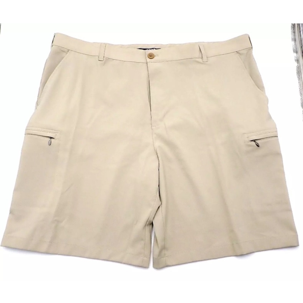Izod Golf Chino Shorts Mens 42 XL Khaki Zip Pockets Flat Front lightweight